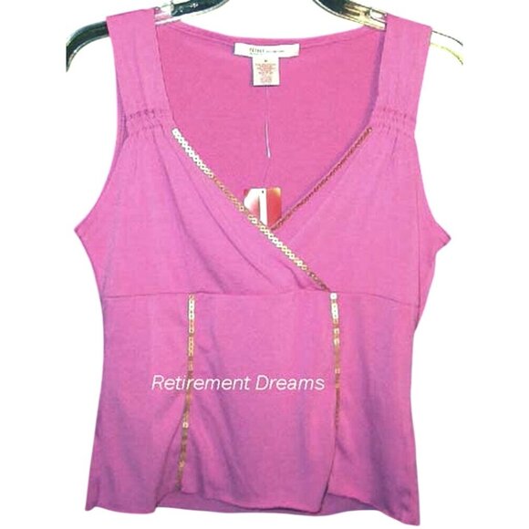 Nine & Co Size M Tank Top Baby Doll Purple Sleeveless Gold Sequin V Neck NEW - Picture 3 of 5